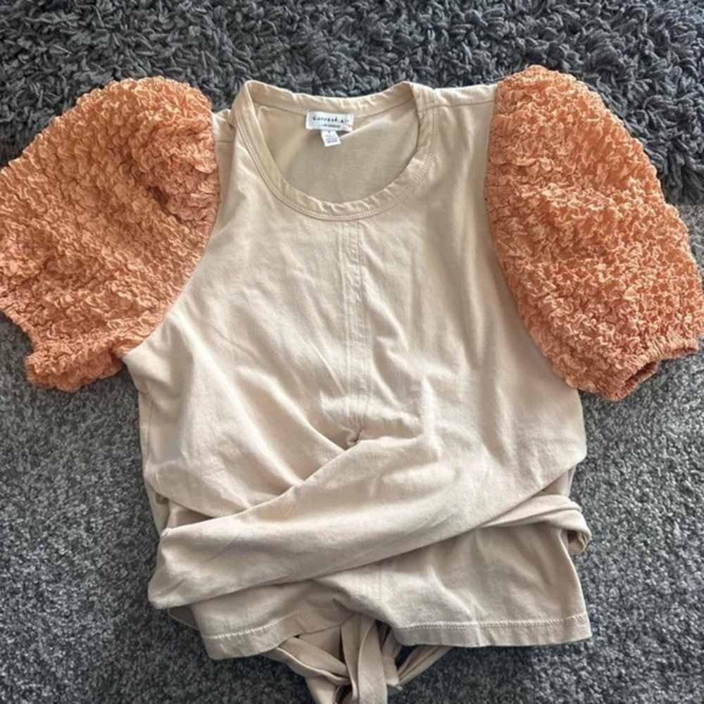 Cotton On cream & tan blouse with ruffled sleeves